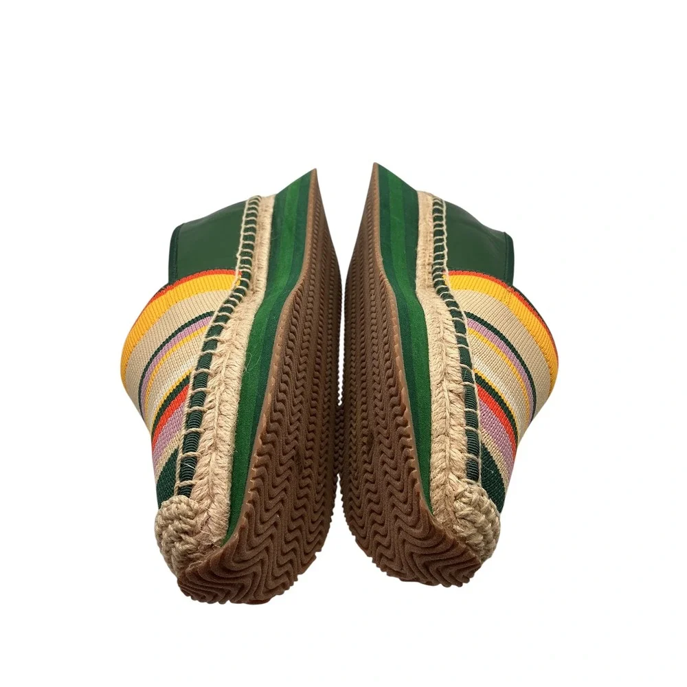 Tory Burch Multi-Color Striped Knit Platform Espadrille Shoes Green Womens‎ 6.5